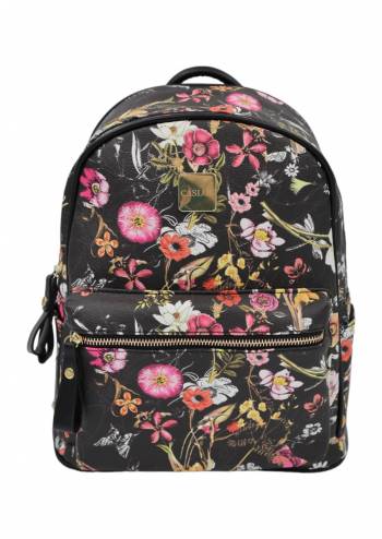 Rucsac pentru dama, imprimeu floral-negru, Caslon 6905, 33x28x14
