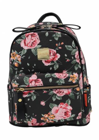 Rucsac pentru fete, imprimeu floral-negru, Caslon 6905 mic, 28x22x10